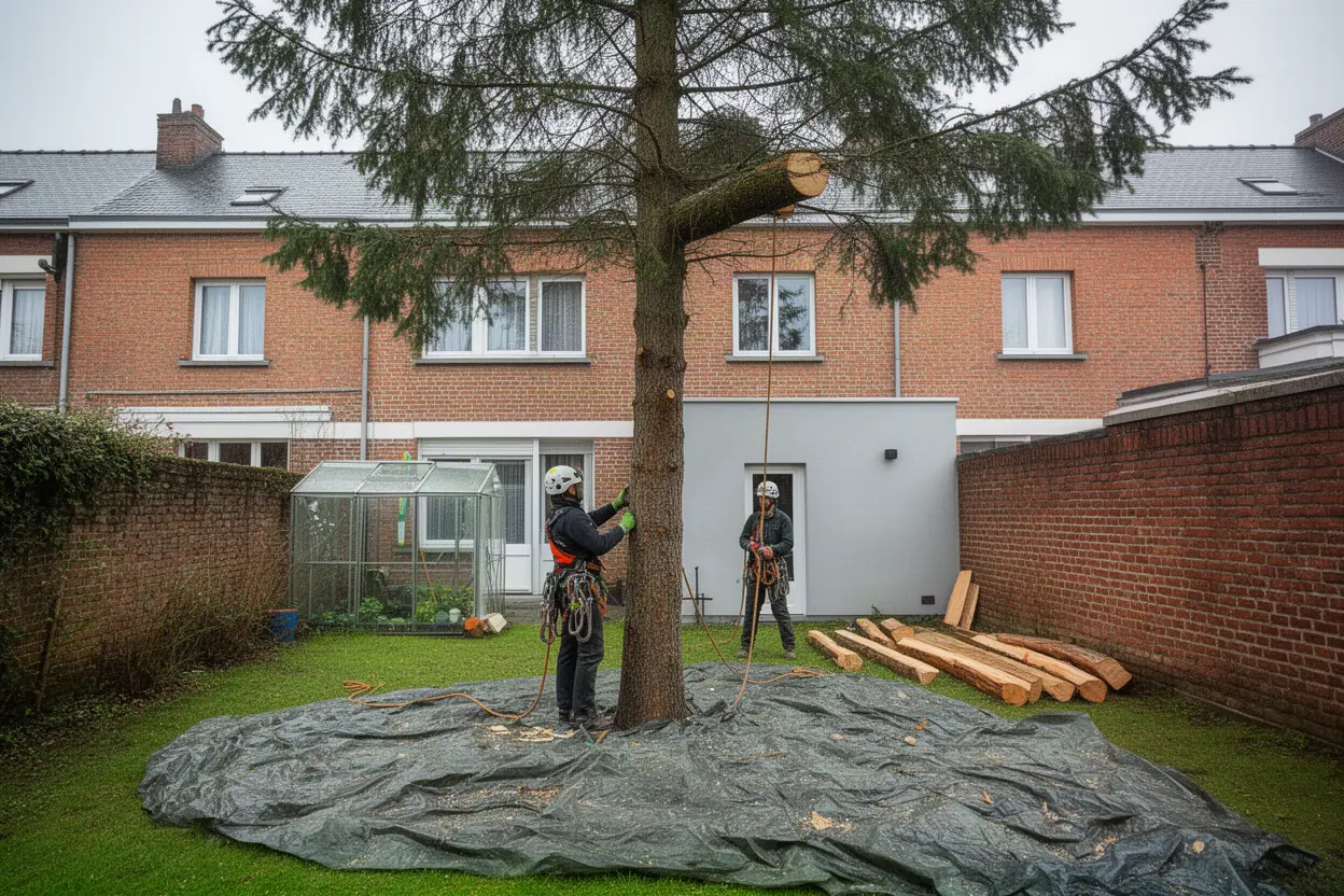 Élagueur démontant un arbre dangereux à Lille