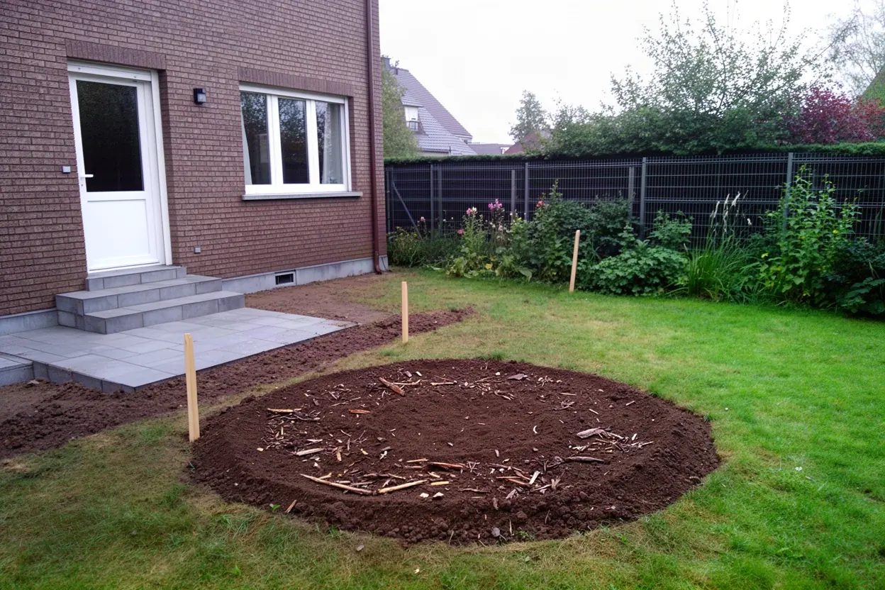 Terrain nivelé pour terrasse après dessouchage à Loos