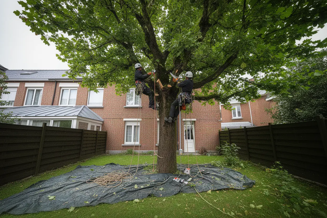 Arboriste taillant un arbre adulte à Lille