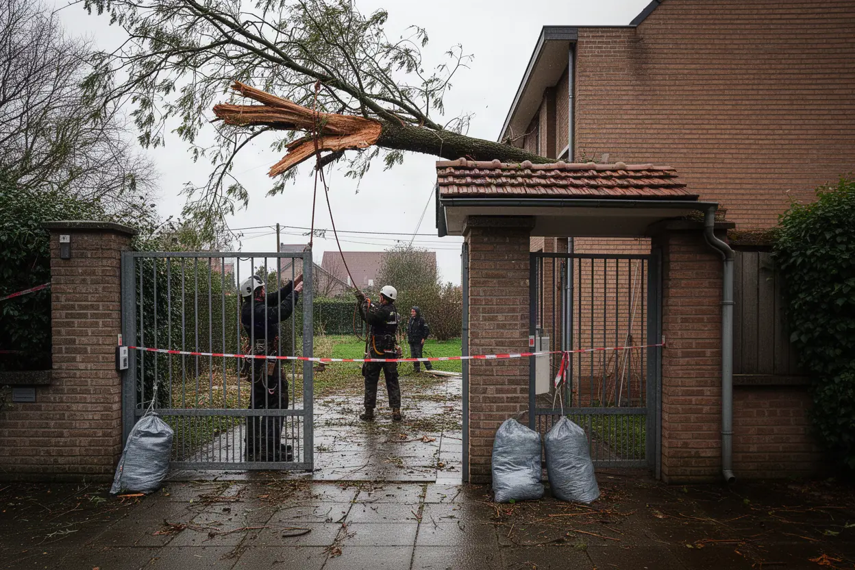 Élagueur sécurisant un arbre après tempête à Lille